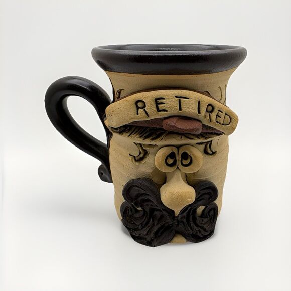 Bradford Art Pottery Studio Retired Face Artist Signed Coffee Mug Mustache - Picture 1 of 4